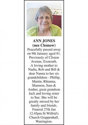 ANN JONES (NEE CLEMOW)