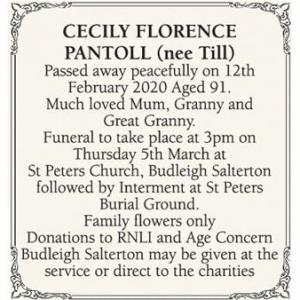 CECILY FLORENCE PANTOLL (nee Till)